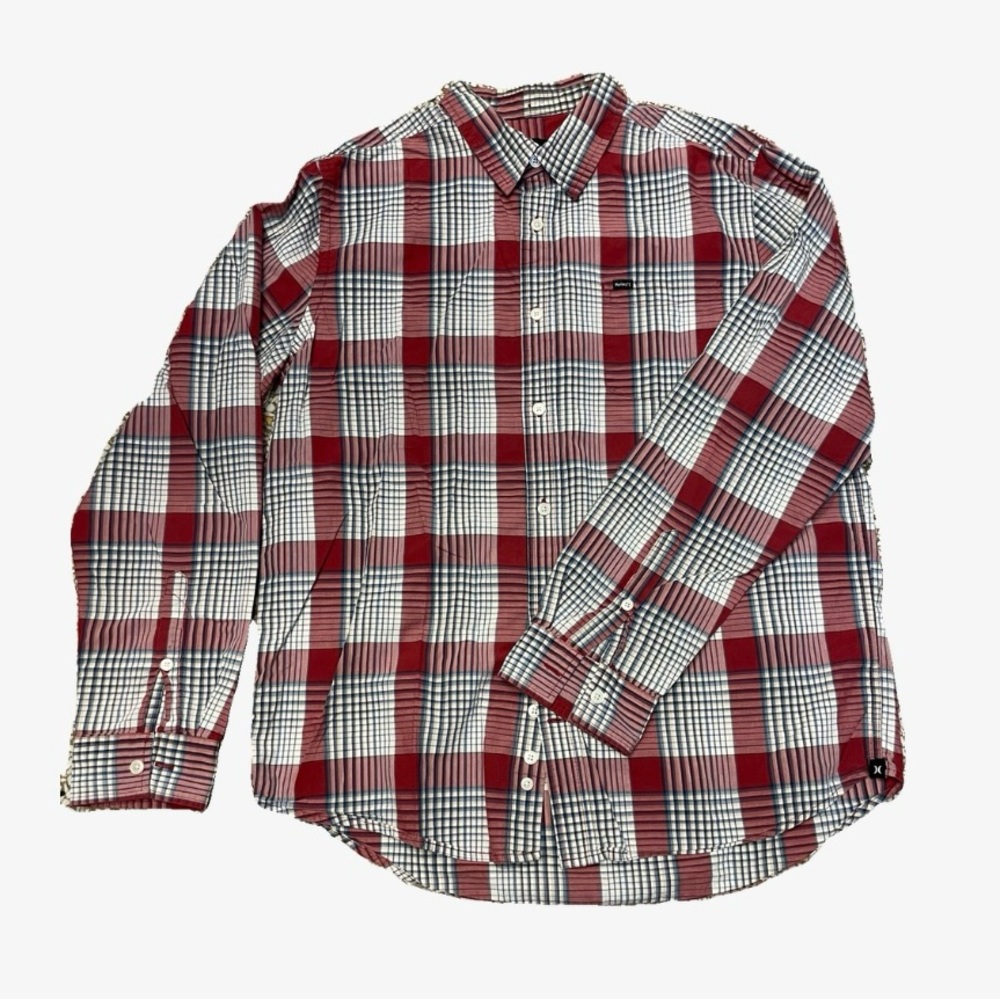 Hurley Red and White Plaid Button Down Shirt